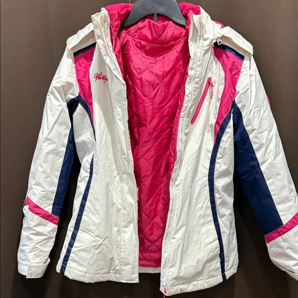 Weatherproof White and Pink Kids Raincoat with Navy Accents